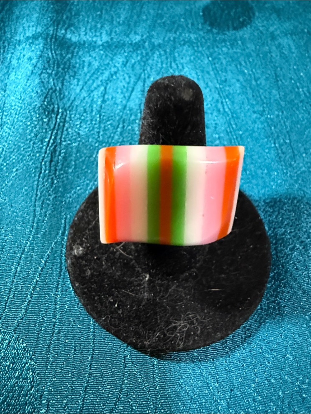 Striped Resin Statement Ring in Pink, Green and Orange